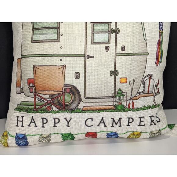 Happy Campers 17" Square Throw Pillow RV & Owl Design For Sofa Or Travel - Picture 2 of 5
